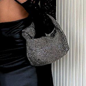 Rhinestone Knot Bag Bling Evening Clutch Black Crystal Purse